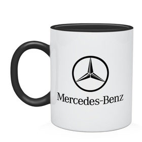 Кружка двухцветная с принтом Logo Mercedes-Benz в Тюмени, керамика | объем — 330 мл, диаметр — 80 мм. Цветная ручка и кайма сверху, в некоторых цветах — вся внутренняя часть | mercedes | mercedes benz | логотип mercedes | логотип mercedes benz | логотип мерседерс бенс | мерен | мерседерс | мерседерс бенс