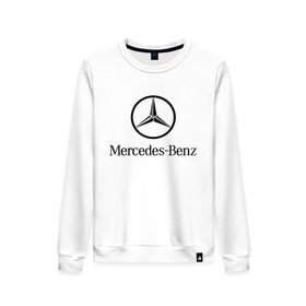 Женский свитшот хлопок с принтом Logo Mercedes-Benz в Тюмени, 100% хлопок | прямой крой, круглый вырез, на манжетах и по низу широкая трикотажная резинка  | mercedes | mercedes benz | логотип mercedes | логотип mercedes benz | логотип мерседерс бенс | мерен | мерседерс | мерседерс бенс