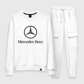 Женский костюм хлопок с принтом Logo Mercedes-Benz в Тюмени, 100% хлопок | на свитшоте круглая горловина, мягкая резинка по низу. Брюки заужены к низу, на них два вида карманов: два 