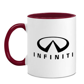 Кружка двухцветная с принтом Infiniti logo в Тюмени, керамика | объем — 330 мл, диаметр — 80 мм. Цветная ручка и кайма сверху, в некоторых цветах — вся внутренняя часть | infiniti автомобиль | автомобиль инфинити | инфинити | логотип infiniti | логотип инфинити