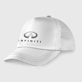 Детская кепка тракер с принтом Logo Infiniti в Тюмени, Козырек - 100% хлопок. Кепка - 100% полиэстер, Задняя часть - сетка | универсальный размер, пластиковая застёжка | infiniti автомобиль | автомобиль инфинити | инфинити | логотип infiniti | логотип инфинити