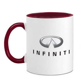 Кружка двухцветная с принтом Logo Infiniti в Тюмени, керамика | объем — 330 мл, диаметр — 80 мм. Цветная ручка и кайма сверху, в некоторых цветах — вся внутренняя часть | infiniti автомобиль | автомобиль инфинити | инфинити | логотип infiniti | логотип инфинити