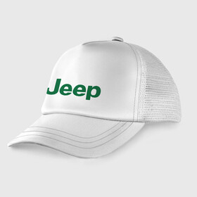 Детская кепка тракер с принтом Logo Jeep в Тюмени, Козырек - 100% хлопок. Кепка - 100% полиэстер, Задняя часть - сетка | универсальный размер, пластиковая застёжка | jeep | автомобиль jeep | автомобиль джип | джип | логотип jeep | логотип джип
