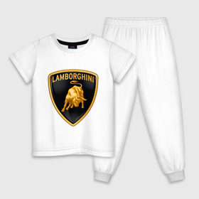 Детская пижама хлопок с принтом Lamborghini logo в Тюмени, 100% хлопок |  брюки и футболка прямого кроя, без карманов, на брюках мягкая резинка на поясе и по низу штанин
 | lamborghini | автомобиль lamborghini | ламборджини | ламборджини автомобиль | логотип lamborghini | логотип ламборджини