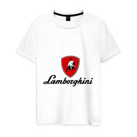 Мужская футболка хлопок с принтом Logo lamborghini в Тюмени, 100% хлопок | прямой крой, круглый вырез горловины, длина до линии бедер, слегка спущенное плечо. | lamborghini | автомобиль lamborghini | ламборджини | ламборджини автомобиль | логотип lamborghini | логотип ламборджини