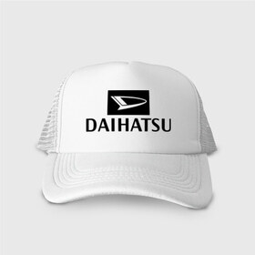 Кепка тракер с сеткой с принтом Daihatsu в Тюмени, трикотажное полотно; задняя часть — сетка | длинный козырек, универсальный размер, пластиковая застежка | daihatsu | автомобиль daihatsu | логотип daihatsu