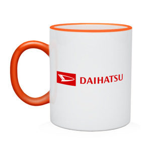 Кружка двухцветная с принтом Daihatsu logo в Тюмени, керамика | объем — 330 мл, диаметр — 80 мм. Цветная ручка и кайма сверху, в некоторых цветах — вся внутренняя часть | daihatsu | автомобиль daihatsu | логотип daihatsu