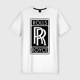 Мужская футболка премиум с принтом Rolls-Royce в Тюмени, 92% хлопок, 8% лайкра | приталенный силуэт, круглый вырез ворота, длина до линии бедра, короткий рукав | Тематика изображения на принте: rolls royce | rr | автобренды | автолюбителям | бренд | логотип | ролл ройс | ролс ройс