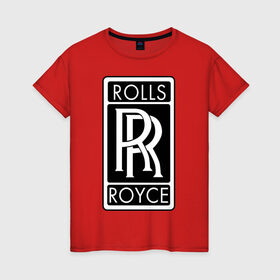 Женская футболка хлопок с принтом Rolls-Royce в Тюмени, 100% хлопок | прямой крой, круглый вырез горловины, длина до линии бедер, слегка спущенное плечо | rolls royce | rr | автобренды | автолюбителям | бренд | логотип | ролл ройс | ролс ройс