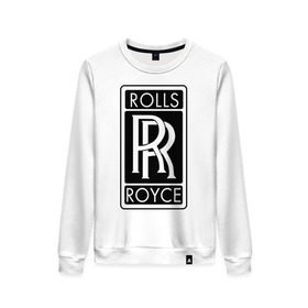 Женский свитшот хлопок с принтом Rolls-Royce в Тюмени, 100% хлопок | прямой крой, круглый вырез, на манжетах и по низу широкая трикотажная резинка  | rolls royce | rr | автобренды | автолюбителям | бренд | логотип | ролл ройс | ролс ройс