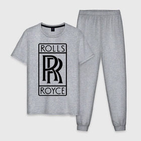 Мужская пижама хлопок с принтом Rolls-Royce logo в Тюмени, 100% хлопок | брюки и футболка прямого кроя, без карманов, на брюках мягкая резинка на поясе и по низу штанин
 | rolls royce | rr | автобренды | автолюбителям | бренд | логотип | ролл ройс | ролс ройс