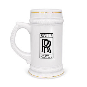 Кружка пивная с принтом Rolls-Royce logo в Тюмени,  керамика (Материал выдерживает высокую температуру, стоит избегать резкого перепада температур) |  объем 630 мл | rolls royce | rr | автобренды | автолюбителям | бренд | логотип | ролл ройс | ролс ройс