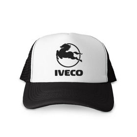 Кепка тракер с сеткой с принтом Iveco в Тюмени, трикотажное полотно; задняя часть — сетка | длинный козырек, универсальный размер, пластиковая застежка | Тематика изображения на принте: iveco | автобренды | автолюбителям | бренд | ивеко | логотип