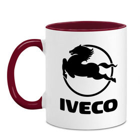 Кружка двухцветная с принтом Iveco в Тюмени, керамика | объем — 330 мл, диаметр — 80 мм. Цветная ручка и кайма сверху, в некоторых цветах — вся внутренняя часть | iveco | автобренды | автолюбителям | бренд | ивеко | логотип