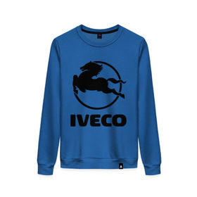 Женский свитшот хлопок с принтом Iveco в Тюмени, 100% хлопок | прямой крой, круглый вырез, на манжетах и по низу широкая трикотажная резинка  | iveco | автобренды | автолюбителям | бренд | ивеко | логотип