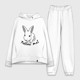 Женский костюм хлопок Oversize с принтом Следуй за белым кроликом. в Тюмени,  |  | alice in wonderland | follow me | алиса в стране чудес | животное | заяц | зверь | кролик | следуй за мной