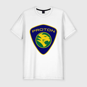 Мужская футболка премиум с принтом Proton logo в Тюмени, 92% хлопок, 8% лайкра | приталенный силуэт, круглый вырез ворота, длина до линии бедра, короткий рукав | proton | автобренды | автолюбителям | бренд | для автовладельцев | для автолюбителей | логотип | протон