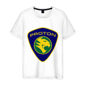 Мужская футболка хлопок с принтом Proton logo в Тюмени, 100% хлопок | прямой крой, круглый вырез горловины, длина до линии бедер, слегка спущенное плечо. | proton | автобренды | автолюбителям | бренд | для автовладельцев | для автолюбителей | логотип | протон