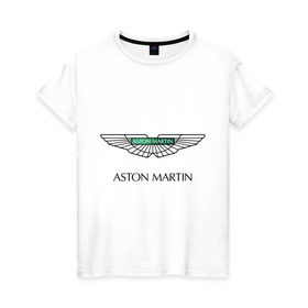 Женская футболка хлопок с принтом Aston Martin logo в Тюмени, 100% хлопок | прямой крой, круглый вырез горловины, длина до линии бедер, слегка спущенное плечо | aston martin | автобренды | автолюбителям | астин мартин | астон мартин | бренд | для автовладельцев | для автолюбителей | логотип