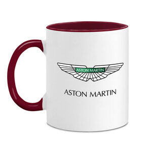 Кружка двухцветная с принтом Aston Martin logo в Тюмени, керамика | объем — 330 мл, диаметр — 80 мм. Цветная ручка и кайма сверху, в некоторых цветах — вся внутренняя часть | aston martin | автобренды | автолюбителям | астин мартин | астон мартин | бренд | для автовладельцев | для автолюбителей | логотип