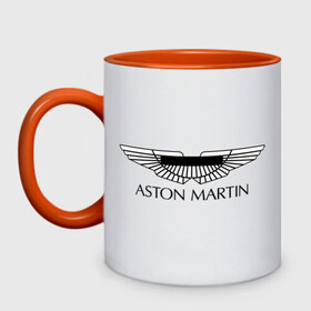 Кружка двухцветная с принтом Logo Aston Martin в Тюмени, керамика | объем — 330 мл, диаметр — 80 мм. Цветная ручка и кайма сверху, в некоторых цветах — вся внутренняя часть | aston martin | автобренды | автолюбителям | астин мартин | астон мартин | бренд | для автовладельцев | для автолюбителей | логотип