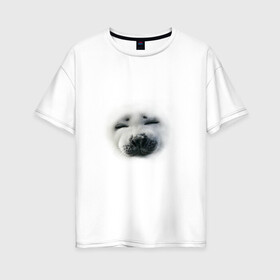 Женская футболка хлопок Oversize с принтом Пушистый морской котик в Тюмени, 100% хлопок | свободный крой, круглый ворот, спущенный рукав, длина до линии бедер
 | животные | звери | мордочка | нос