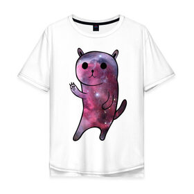 Мужская футболка хлопок Oversize с принтом Galaxy cat в Тюмени, 100% хлопок | свободный крой, круглый ворот, “спинка” длиннее передней части | galaxy cat | интернет приколы | космическая кошка | космическая тема | космос | котенок | котик