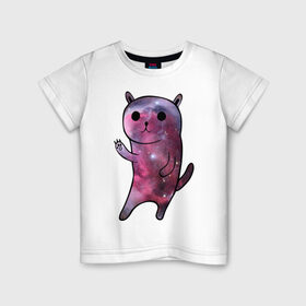 Детская футболка хлопок с принтом Galaxy cat в Тюмени, 100% хлопок | круглый вырез горловины, полуприлегающий силуэт, длина до линии бедер | galaxy cat | интернет приколы | космическая кошка | космическая тема | космос | котенок | котик