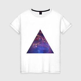 Женская футболка хлопок с принтом Triangle в Тюмени, 100% хлопок | прямой крой, круглый вырез горловины, длина до линии бедер, слегка спущенное плечо | интернет приколы | космическая тема | космос | пирамида | треугольник