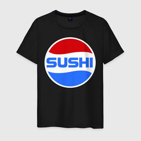 Мужская футболка хлопок с принтом Sushi Pepsi в Тюмени, 100% хлопок | прямой крой, круглый вырез горловины, длина до линии бедер, слегка спущенное плечо. | Тематика изображения на принте: sushi | sushi pepsi | суши | суши пепси