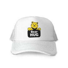 Кепка тракер с сеткой с принтом Bear Hug (медвежьи объятия) в Тюмени, трикотажное полотно; задняя часть — сетка | длинный козырек, универсальный размер, пластиковая застежка | bear hug | медвежьи объятия