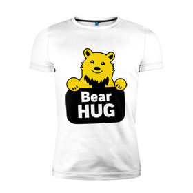 Мужская футболка премиум с принтом Bear Hug (медвежьи объятия) в Тюмени, 92% хлопок, 8% лайкра | приталенный силуэт, круглый вырез ворота, длина до линии бедра, короткий рукав | bear hug | медвежьи объятия