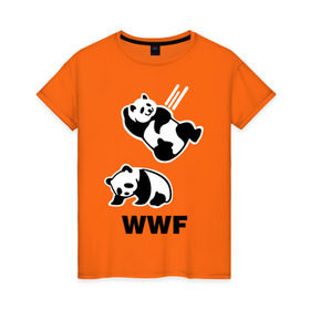 Женская футболка хлопок с принтом Панда WWF Wrestling Challenge в Тюмени, 100% хлопок | прямой крой, круглый вырез горловины, длина до линии бедер, слегка спущенное плечо | панда