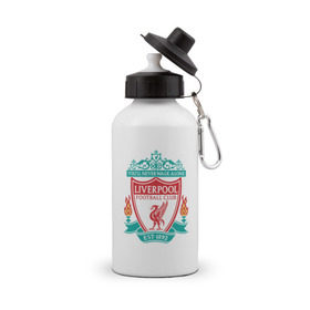 Бутылка спортивная с принтом Liverpool logo в Тюмени, металл | емкость — 500 мл, в комплекте две пластиковые крышки и карабин для крепления | Тематика изображения на принте: ливерпуль