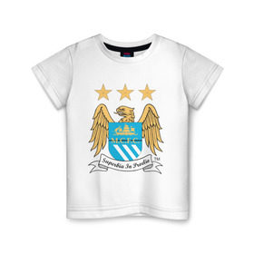 Детская футболка хлопок с принтом Манчестер Сити в Тюмени, 100% хлопок | круглый вырез горловины, полуприлегающий силуэт, длина до линии бедер | manchester city | болельщикам | для болельщиков | манчестер сити | фк | футбол | футбольные клубы