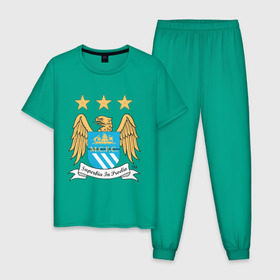 Мужская пижама хлопок с принтом Манчестер Сити в Тюмени, 100% хлопок | брюки и футболка прямого кроя, без карманов, на брюках мягкая резинка на поясе и по низу штанин
 | manchester city | болельщикам | для болельщиков | манчестер сити | фк | футбол | футбольные клубы