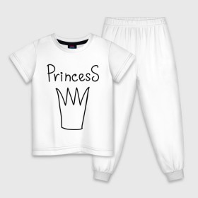 Детская пижама хлопок с принтом PrincesS picture в Тюмени, 100% хлопок |  брюки и футболка прямого кроя, без карманов, на брюках мягкая резинка на поясе и по низу штанин
 | Тематика изображения на принте: princess | девушкам | для девушек | корона | подарок девушке