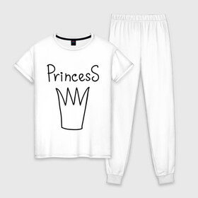 Женская пижама хлопок с принтом PrincesS picture в Тюмени, 100% хлопок | брюки и футболка прямого кроя, без карманов, на брюках мягкая резинка на поясе и по низу штанин | princess | девушкам | для девушек | корона | подарок девушке