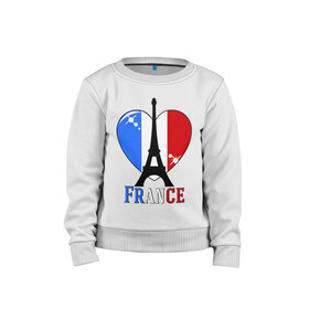 Детский свитшот хлопок с принтом Люблю Францию в Тюмени, 100% хлопок | круглый вырез горловины, эластичные манжеты, пояс и воротник | france | i love france | париж | франция | эйвелева башня | я люблю францию