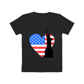 Детская футболка хлопок с принтом Люблю Америку в Тюмени, 100% хлопок | круглый вырез горловины, полуприлегающий силуэт, длина до линии бедер | usa | америка | люблю америку | статуя свободы | сша | штаты | я люблю америку