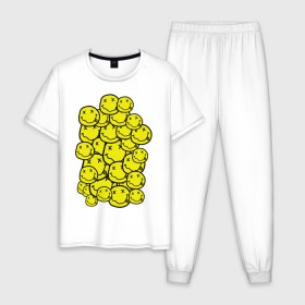 Мужская пижама хлопок с принтом Nirvana Smiles в Тюмени, 100% хлопок | брюки и футболка прямого кроя, без карманов, на брюках мягкая резинка на поясе и по низу штанин
 | nirvana | nirvana smiles | нирвана | нирвана смайлы