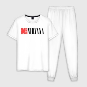 Мужская пижама хлопок с принтом Nirvana Smile в Тюмени, 100% хлопок | брюки и футболка прямого кроя, без карманов, на брюках мягкая резинка на поясе и по низу штанин
 | nirvana | nirvana smile | нирвана | нирвана smile | нирвана смайл