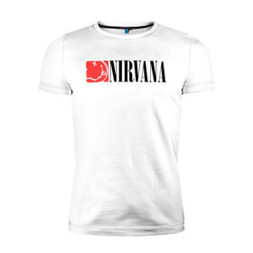 Мужская футболка премиум с принтом Nirvana Smile в Тюмени, 92% хлопок, 8% лайкра | приталенный силуэт, круглый вырез ворота, длина до линии бедра, короткий рукав | nirvana | nirvana smile | нирвана | нирвана smile | нирвана смайл