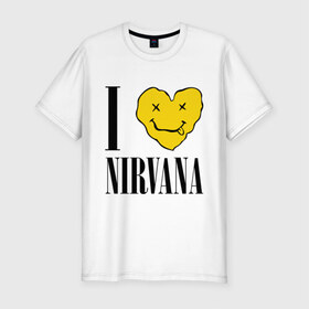 Мужская футболка премиум с принтом I love Nirvana в Тюмени, 92% хлопок, 8% лайкра | приталенный силуэт, круглый вырез ворота, длина до линии бедра, короткий рукав | Тематика изображения на принте: i love nirvana | nirvana | нирвана | я люблю нирвану