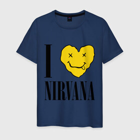 Мужская футболка хлопок с принтом I love Nirvana в Тюмени, 100% хлопок | прямой крой, круглый вырез горловины, длина до линии бедер, слегка спущенное плечо. | Тематика изображения на принте: i love nirvana | nirvana | нирвана | я люблю нирвану