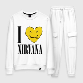 Женский костюм хлопок с принтом I love Nirvana в Тюмени, 100% хлопок | на свитшоте круглая горловина, мягкая резинка по низу. Брюки заужены к низу, на них два вида карманов: два 