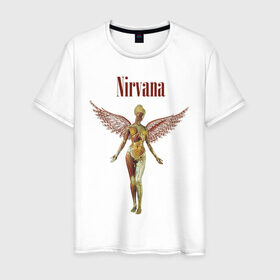 Мужская футболка хлопок с принтом Like an angel в Тюмени, 100% хлопок | прямой крой, круглый вырез горловины, длина до линии бедер, слегка спущенное плечо. | kurt kobain | nirvana | курт кобейн | музыкальные группы | нирвана | рок группы