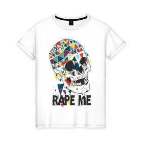 Женская футболка хлопок с принтом Rape me в Тюмени, 100% хлопок | прямой крой, круглый вырез горловины, длина до линии бедер, слегка спущенное плечо | Тематика изображения на принте: kurt kobain | nirvana | курт кобейн | музыкальные группы | нирвана | рок группы
