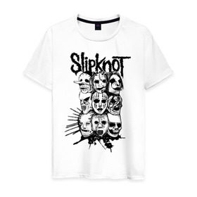 Мужская футболка хлопок с принтом Slipknot black and white в Тюмени, 100% хлопок | прямой крой, круглый вырез горловины, длина до линии бедер, слегка спущенное плечо. | media | metall | punk | rock | slipknot | метал | металл | нью метал | панк | панк рок | рок | слипкнот