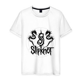 Мужская футболка хлопок с принтом Slipknot dragons logo в Тюмени, 100% хлопок | прямой крой, круглый вырез горловины, длина до линии бедер, слегка спущенное плечо. | metall | punk | rock | slipknot | метал | металл | нью метал | панк | панк рок | рок | слипкнот